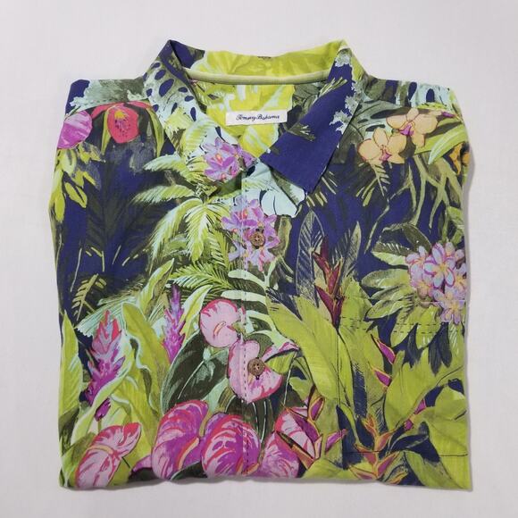 Tommy Bahama Shirt XL Camp Lush Oasis Island Navy Blue 100% Silk Aloha Hawaiin - Picture 3 of 11